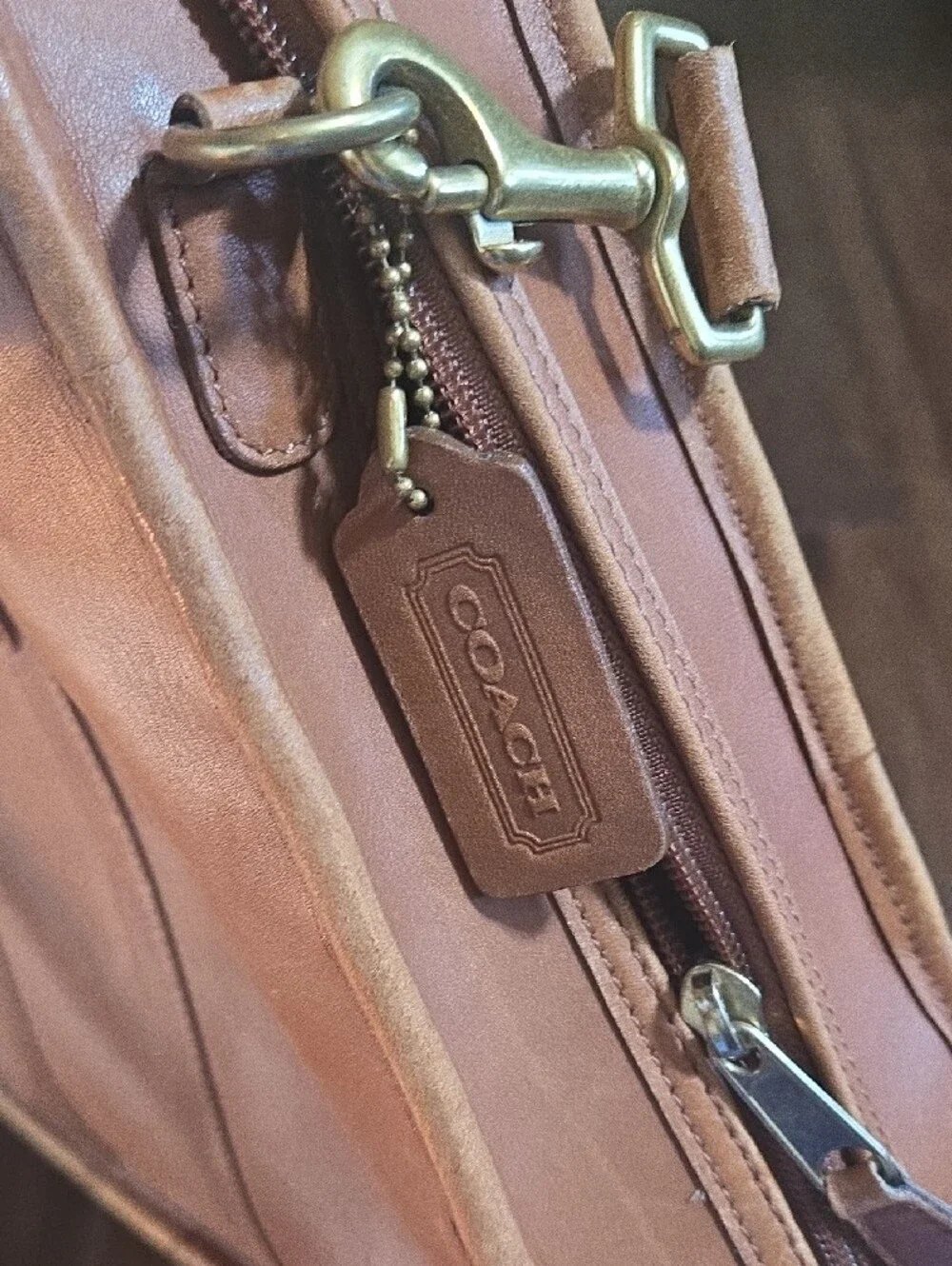 Coach Mens Tan Leather Briefcase Messenger Bag with Shoulder Strap